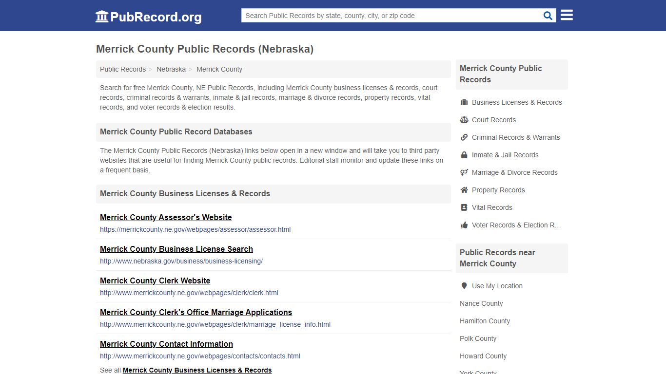 Merrick County Public Records (Nebraska) - PubRecord.org